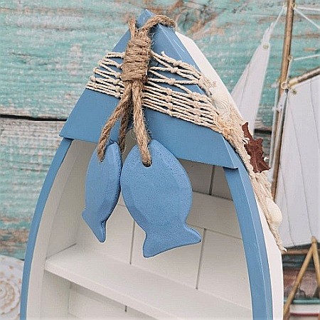 Decorațiune din Lemn în Formă de Bărcuță cu Elemente Marine – 42×20×7 cm [5]