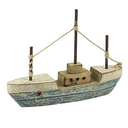 Barca tip Trawler cu 3 catarge, albastra, 18X13cm [1]