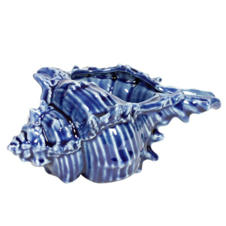 Lumanari decorative si suporturi - Bol scoica din ceramica, bleu, 17cm