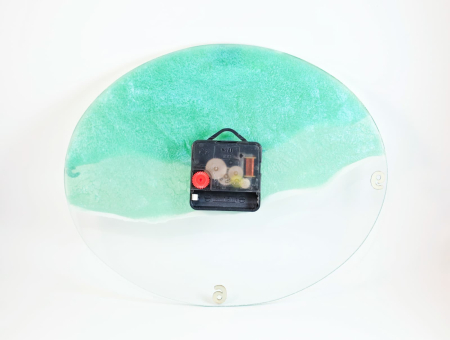 Ceas de perete oval din sticlă lucrat manual – “Valuri de Rășină” (22x28x4 cm) [1]