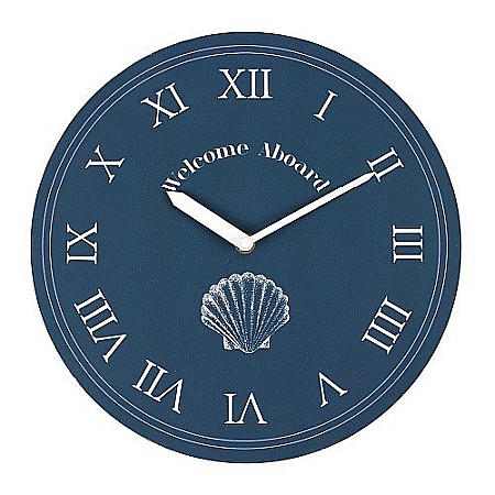 Ceasuri si termometre - Ceas de perete Scallop albastru - Welcome Aboard - 28 cm