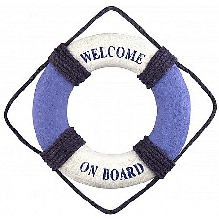 Ancore, timone, colaci de salvare - Colac de salvare decorativ albastru/ alb "Welcome on Board", 21cm