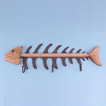DECORATIUNI - Cuier Schelet de Pește - Metal și Lemn - 59cm