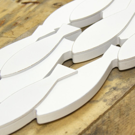 Decor marin „Banc de pești” din lemn alb (46x18x1.5 cm) [3]