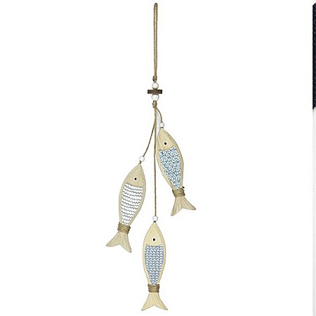 Diverse obiecte decorative - Decoratiune de agatat cu pesti din lemn, 40cm