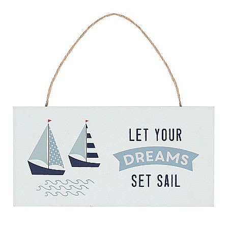 Decoratiuni care se agata - Decoratiune din lemn de agatat cu mesaj "Let Your Dreams Set Sail"