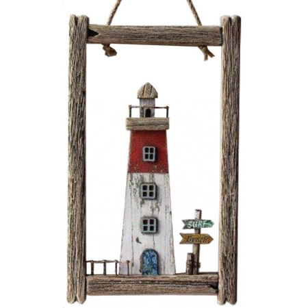 DECORATIUNI - Decoratiune Far de Coasta in Rama din Lemn – 30 x 18 x 2 cm