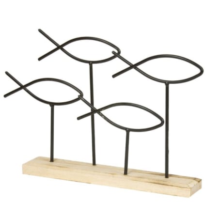 Decoratiuni - Decorațiune marină cu pești metalici pe bază de lemn – 24x4x19 cm