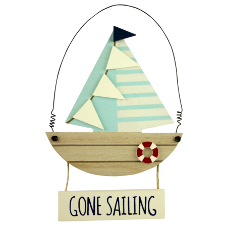 Barci, vapoare, ambarcatiuni - Decoratiune Suspendata Barca cu Vele „Gone Sailing” – 15 x 24 cm