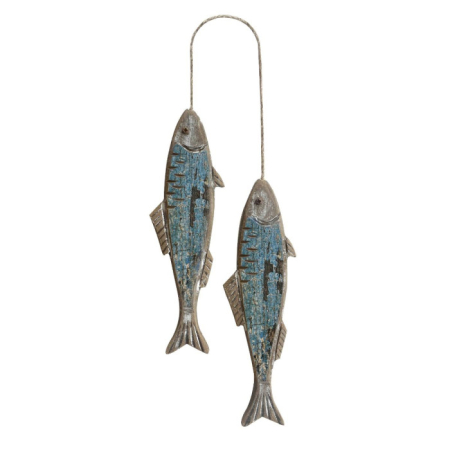 Decoratiuni care se agata - Decoratiune Suspendata cu 2 Pesti din Lemn Turcoaz – 20 cm