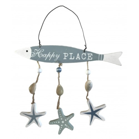 Decoratiuni care se agata - Decoratiune Suspendata Peste cu Stele de Mare si Cochilii – 23 x 20 x 1 cm