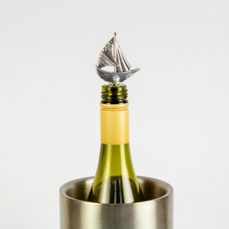 Dop Argintiu pentru Sticle de Vin cu Decor Barca Velier [1]