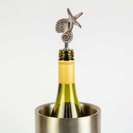 Dop Argintiu pentru Sticle de Vin cu Decor Marine - scoica, melc si stea de mare [1]