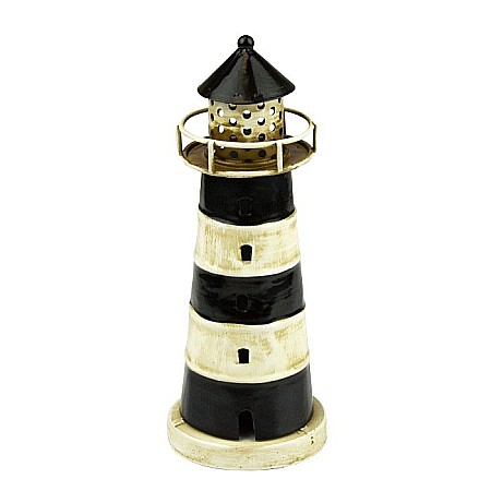 Far de coasta - Far de coasta din metal alb cu negru, 16 cm