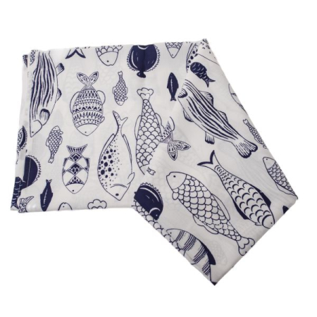 Textile - Față de Masă Impermeabilă cu Pești – 140×140 cm, Model Marin