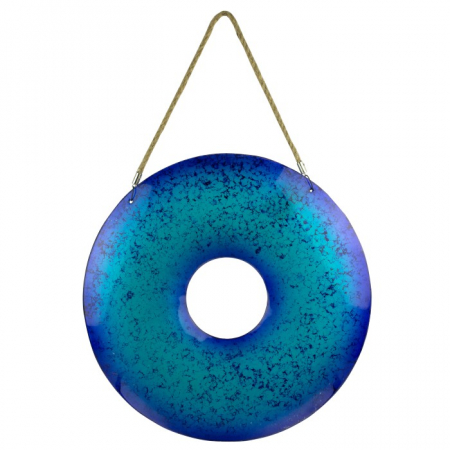 Diverse obiecte decorative - Inel decorativ din sticlă, suspendat, albastru marin, 43 cm