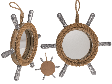DECORATIUNI - Oglindă Nautică în Formă de Timonă, Lemn & Funie Naturală
