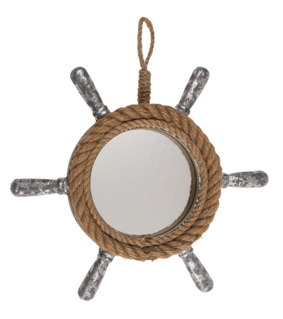 Oglindă Nautică în Formă de Timonă, Lemn & Funie Naturală [1]