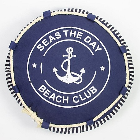 TEXTILE - Perna decorativa, rotunda, albastra "Seas the Day Beach Club", 40 cm