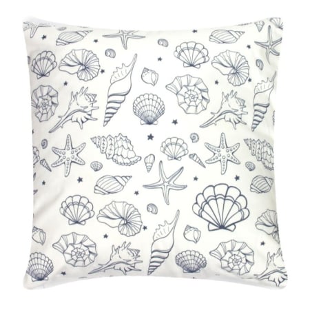 TEXTILE - Pernă decorativă „Seashells” albă, 40x40 cm – design marin cu scoici albastre