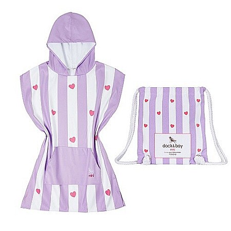 Prosoape pentru plaja si piscina - Set prosop poncho copii Dock and Bay, Poliester, roz Inimi 4-7 ani