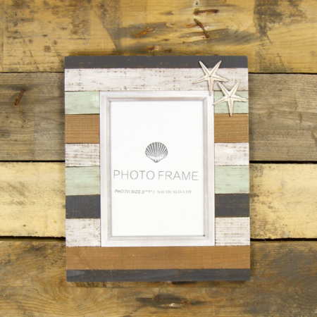 Ramă foto marină din lemn, cu stele de mare, 27x23 cm [2]