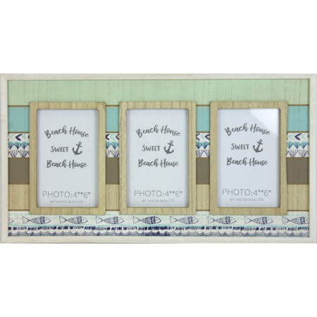 DECORATIUNI - Ramă foto triplă “Beach House” – stil marin, 45x25 cm