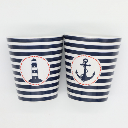 Pahare si cani - Set 2 cani fara maner Nautical: far de coasta si ancora