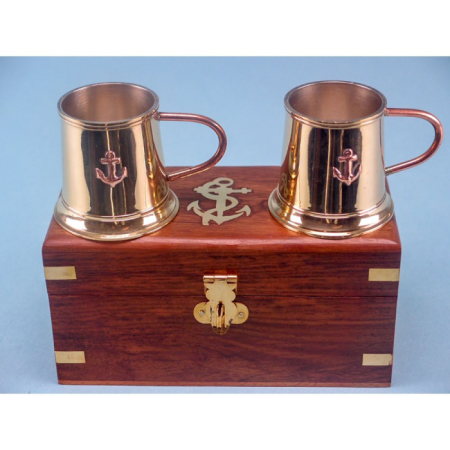 Diverse obiecte decorative - Set 2 Halbe Mici din Alama in Cutie din Lemn – 15 x 8 cm