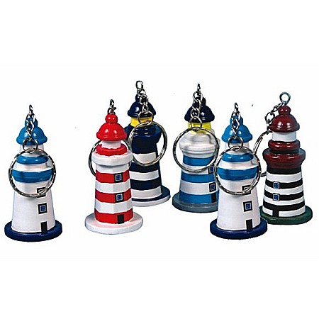 Breloc - Set brelocuri din lemn in forma de far de coasta, 6cm, 6 asortate