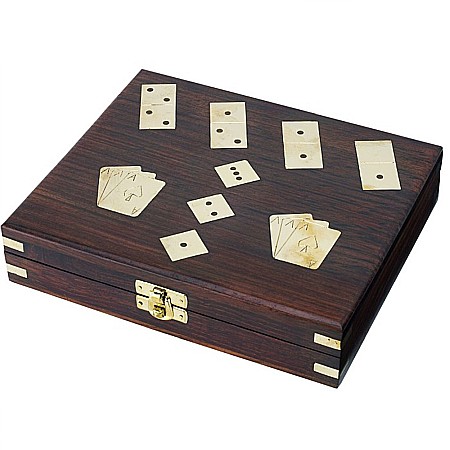 Set de lux, din lemn, cu jocuri: zaruri, domino, carti de joc [1]