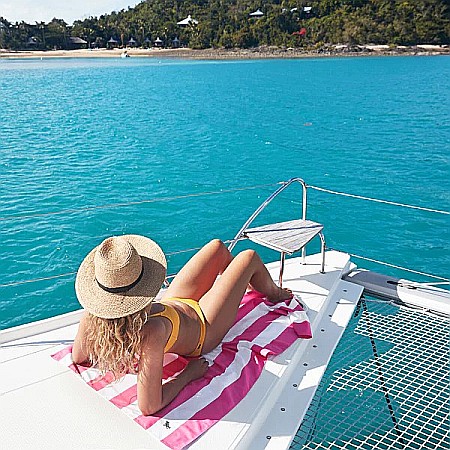 Set prosop de plaja Dock and Bay extra large 200*90, Microfibra/Poliamida, Pink / Alb [1]