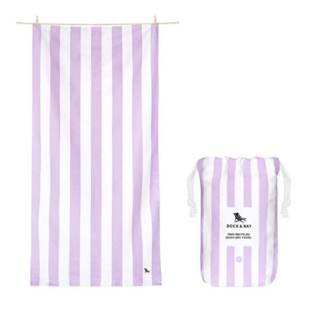 Prosoape pentru plaja si piscina - Set Prosop de Plaja Dock & Bay Cabana Liliac si Alb, Foarte Mare – 200 x 90 cm, cu Saculet
