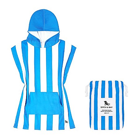 Prosoape pentru plaja si piscina - Set prosop poncho copii Dock and Bay, Poliester, 7 - 10 Ani,  Bleu/Alb