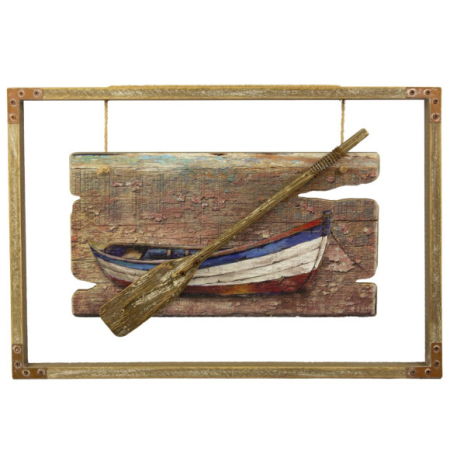 DECORATIUNI - Tablou Decorativ cu Barca si Vasla in Rama Rustica – 43 x 29 cm