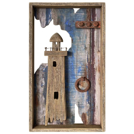 Far de coasta - Tablou Decorativ din Lemn cu Far de Coasta – 45 x 26 x 3 cm