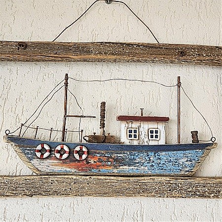 Tablou lemn Barca de pescuit, 68cm [4]