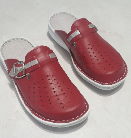 Papuci femei - Saboti dama rosu argintiu 7008