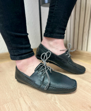 Pantofi barbati - Mocasini barbati negru piele naturala cu siret