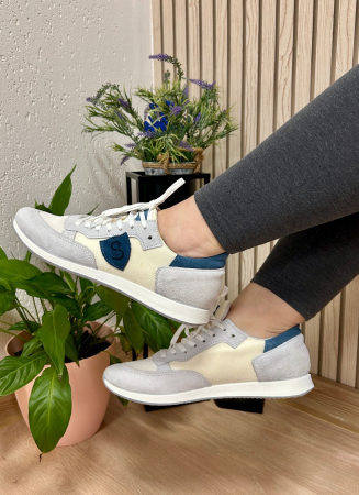 Incaltaminte sport dama - Adidasi femei albatru-gri piele naturala