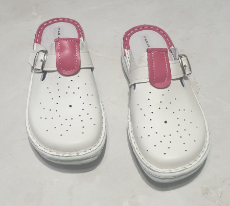 Papuci femei - Saboti dama 7022 alb-roz