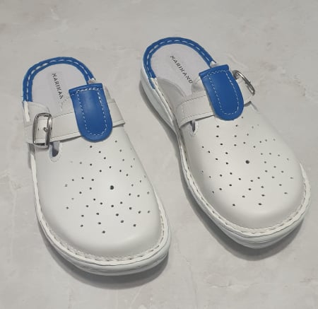 Papuci femei - Saboti dama 7022 alb-albastru