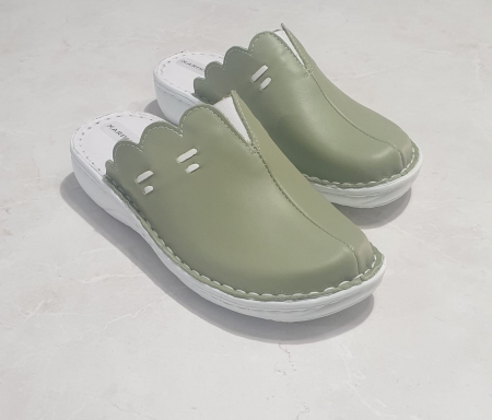 Papuci femei - Saboti piele naturala 7061 Fistic