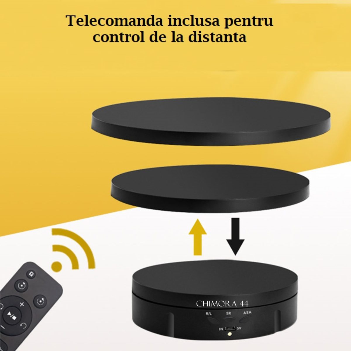 Masa Foto Rotativa 3 in 1 Chimora 44, diametru 15,18,23 cm , rotire 360 , control de la distanta prin telecomanda, greutate suportata maxim 10kg , Neagra [6]