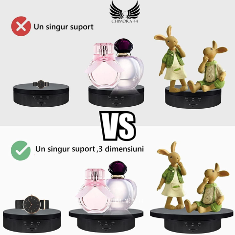 Masa Foto Rotativa 3 in 1 Chimora 44, diametru 15,18,23 cm , rotire 360 , control de la distanta prin telecomanda, greutate suportata maxim 10kg , Neagra [2]