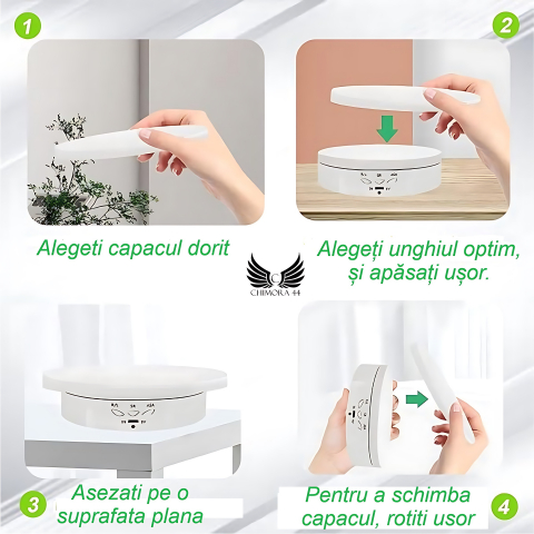 Masa Foto Rotativa 3 in 1 Chimora 44, diametru 15,18,23 cm , rotire 360 , control de la distanta prin telecomanda, greutate suportata maxim 10kg, sticla [4]