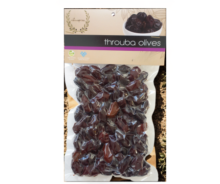 Măsline grecești - Măsline Throuba 500g, uscate natural pe arbore, cu gust intens și textură moale. Recoltate în Thassos și ambalate în vid, fără conservanți. Delicioase ca gustare sau în salate.