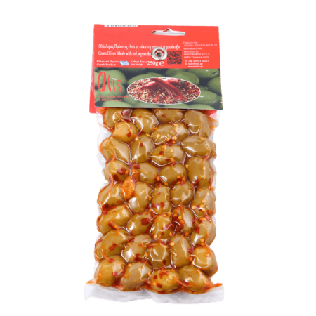 Măsline grecești - Mix măsline Halkidiki & Kalamata cu ardei și chilli OLIS 250 g