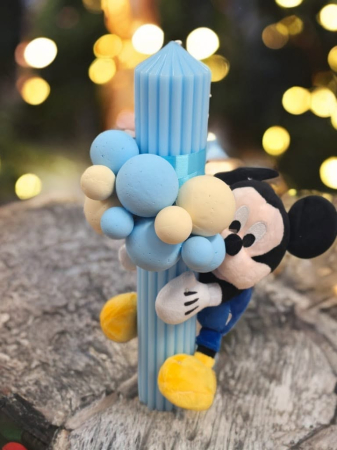Lumânări și suporturi pentru lumânări - Lumanare Botez Canelata cu Mickey Mouse de Plus si Baloane
