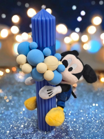 Lumânări și suporturi pentru lumânări - Lumanare Botez Canelata cu Mickey Mouse de Plus si Baloane